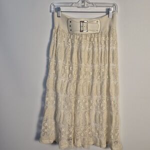 MAGIC Lace Tiered Belt Midi Cottagecore Boho Skirt Romantic Festival Lined Skirt